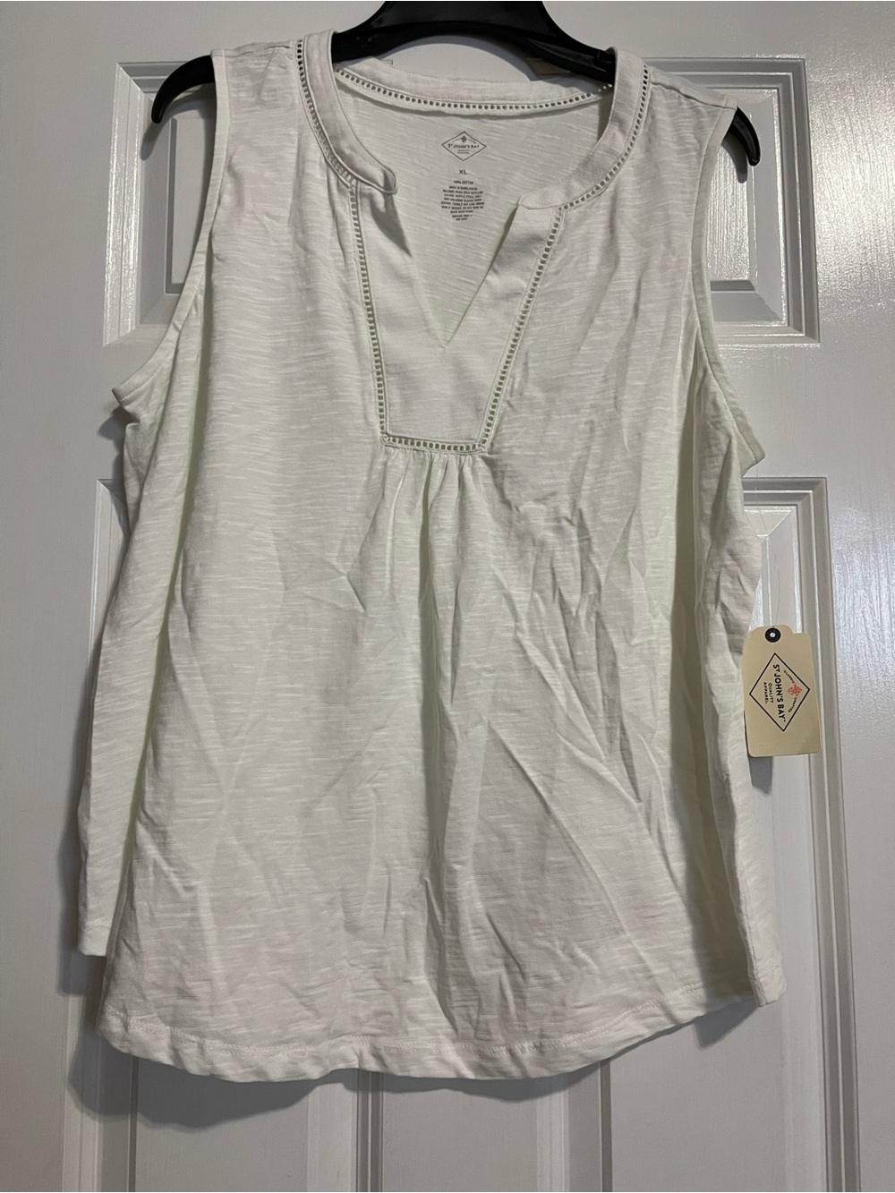 St. John's Bay White Sleeveless Tank with V-Notch and Ladder Trim